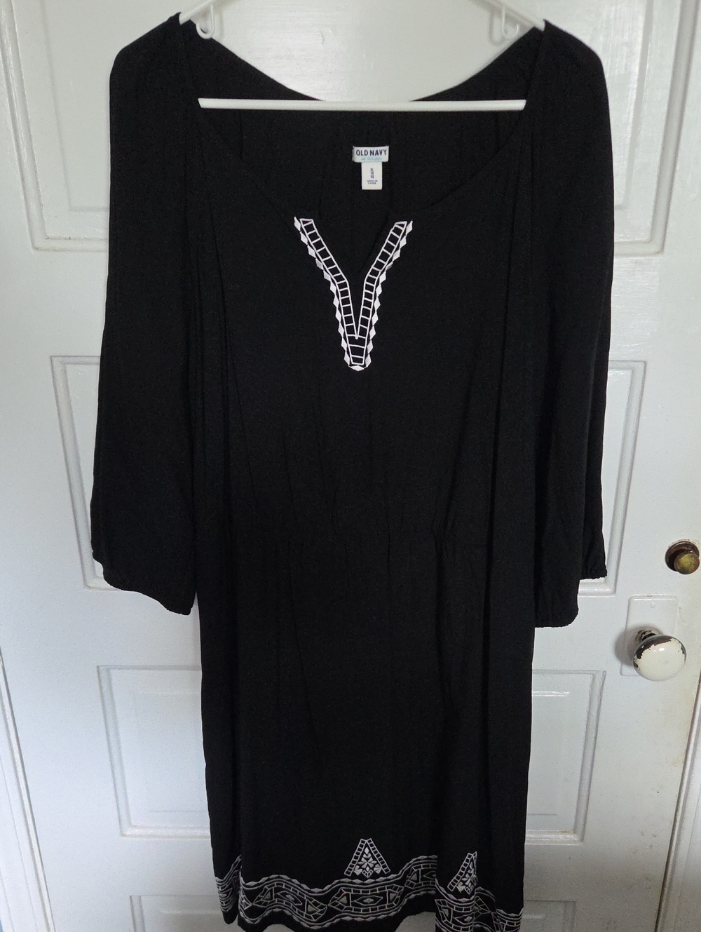 Old Navy Black Long Sleeve Dress with White Embroidered Trim